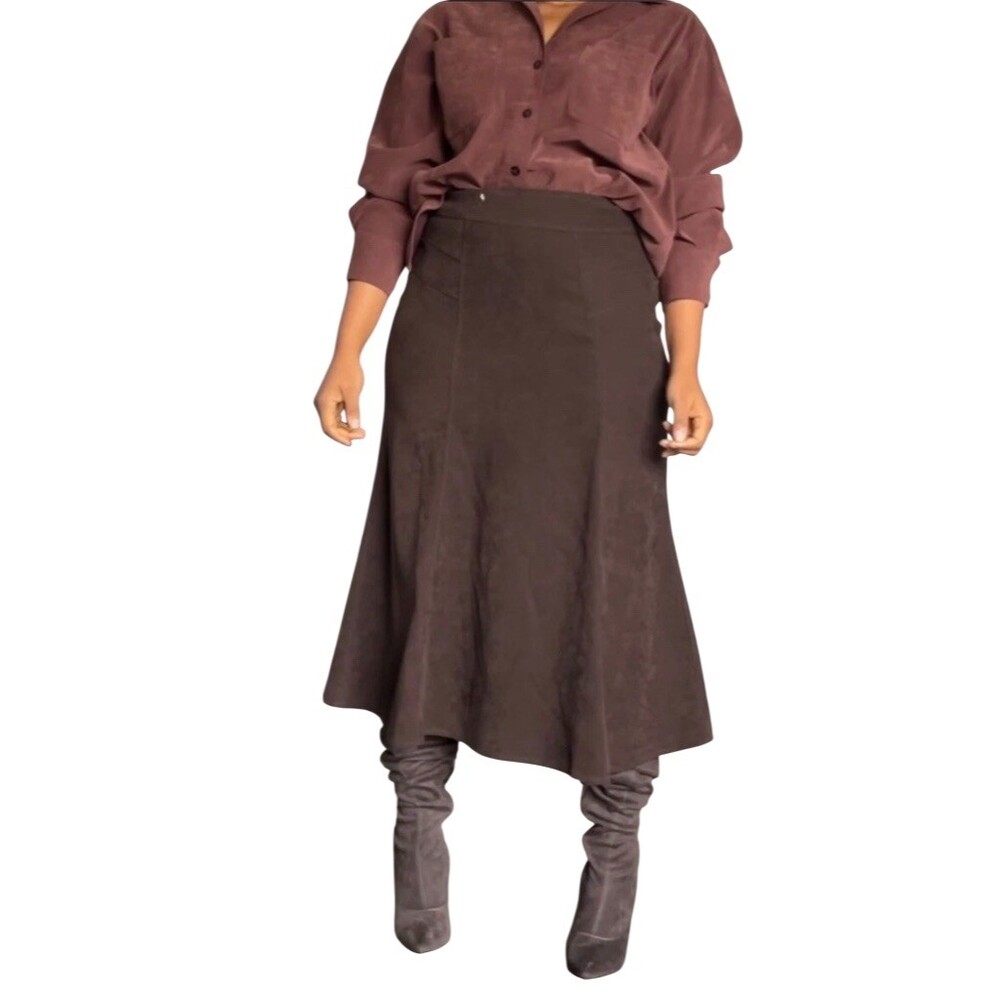 Cato Skirt Womens Size 14 Brown A-Line Midi Flared Side Zip Casual